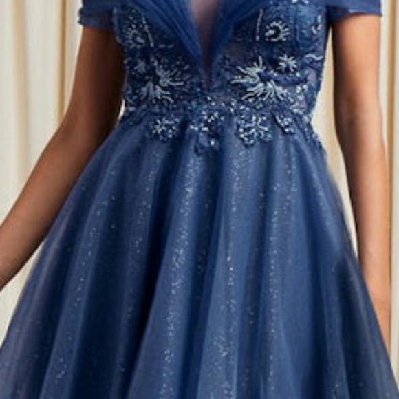 Navy blue short formal prom homecoming party graduation ceremony dress - Picture 3 of 6